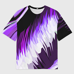 Футболка оверсайз мужская Бело-фиолетовые острые полосы на чёрном фоне, цвет: 3D-принт