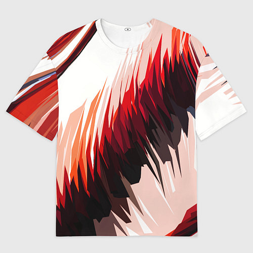 Мужская футболка оверсайз Чёрно-красные острые полосы на белом фоне / 3D-принт – фото 1