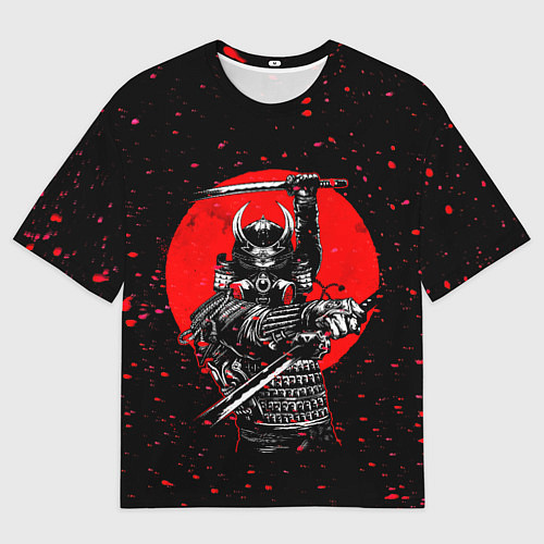 Мужская футболка оверсайз Кровавый самурай и луна / 3D-принт – фото 1