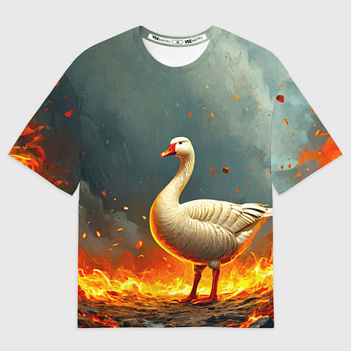 Мужская футболка оверсайз Гусь в огне / 3D-принт – фото 1