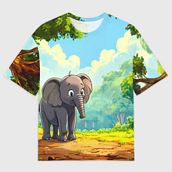 Мужская футболка оверсайз Слоненок в лесу