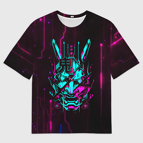 Мужская футболка оверсайз Самурай киберпанк цифровой / 3D-принт – фото 1