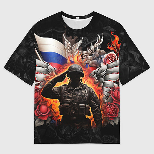 Мужская футболка оверсайз Защитник отечества с ангельскими крыльями / 3D-принт – фото 1