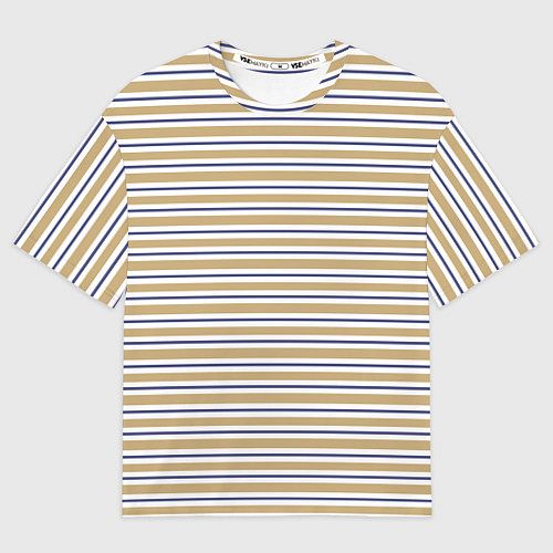 Мужская футболка оверсайз Бежевый с синей полосой / 3D-принт – фото 1