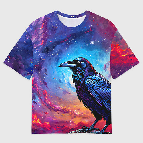 Мужская футболка оверсайз Черный ворон на фоне космоса / 3D-принт – фото 1