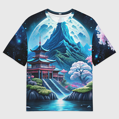 Мужская футболка оверсайз Пейзаж Японии и горы / 3D-принт – фото 1