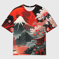 Мужская футболка оверсайз Горы и сакура Японии