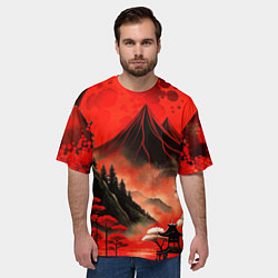Футболка оверсайз мужская Япония природа в красном цвете, цвет: 3D-принт — фото 2