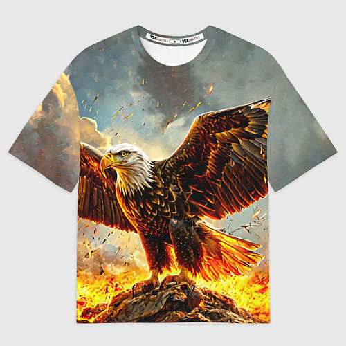 Мужская футболка оверсайз Белоголовый орлан в огне / 3D-принт – фото 1