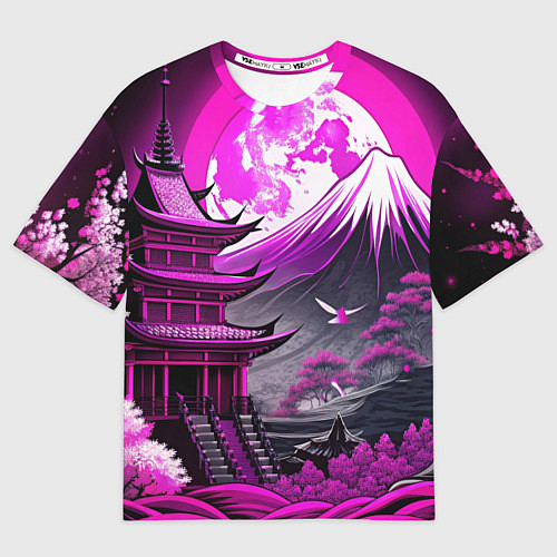 Мужская футболка оверсайз Япония гора в фиолетовом свете / 3D-принт – фото 1