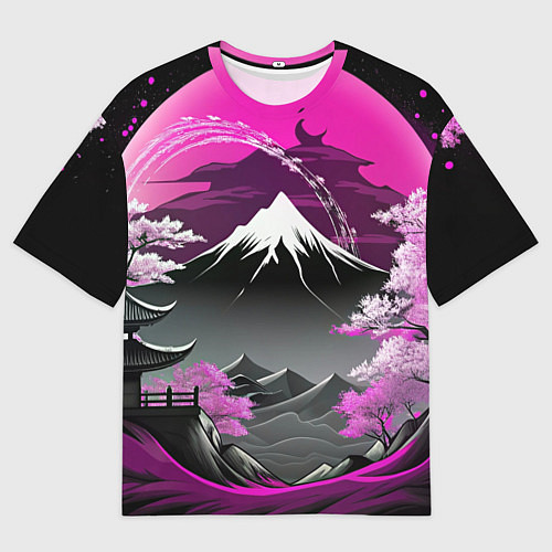 Мужская футболка оверсайз Япония природа в коллаже / 3D-принт – фото 1
