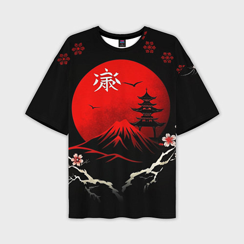 Мужская футболка оверсайз Japan red black nature / 3D-принт – фото 1