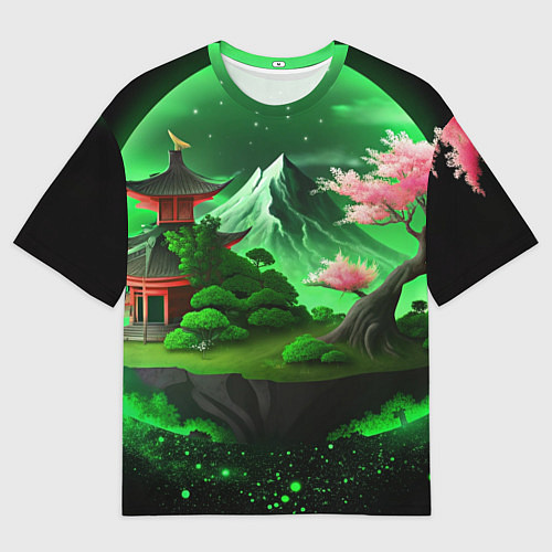 Мужская футболка оверсайз Green nature Japan / 3D-принт – фото 1