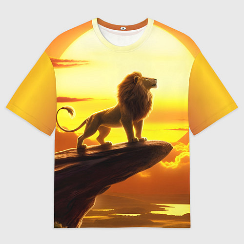 Мужская футболка оверсайз Лев на закате на горе / 3D-принт – фото 1