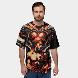 Футболка оверсайз мужская Ангел на фоне сердца в стиле татуировки, цвет: 3D-принт — фото 2
