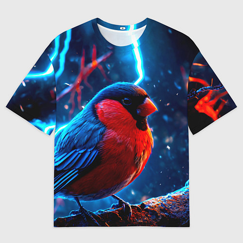 Мужская футболка оверсайз Снигирь и молнии / 3D-принт – фото 1