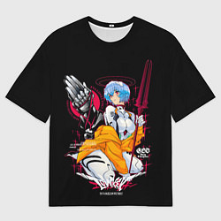 Мужская футболка оверсайз Рей Аянами и копье - Евангелион