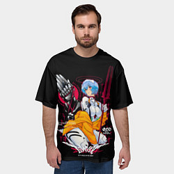 Футболка оверсайз мужская Рей Аянами и копье - Евангелион, цвет: 3D-принт — фото 2
