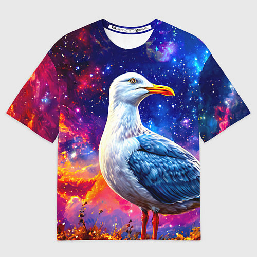 Мужская футболка оверсайз Чайка и космос / 3D-принт – фото 1