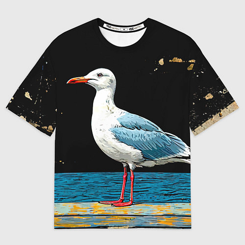 Мужская футболка оверсайз Чайка на море ночью / 3D-принт – фото 1