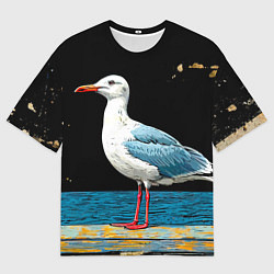 Футболка оверсайз мужская Чайка на море ночью, цвет: 3D-принт