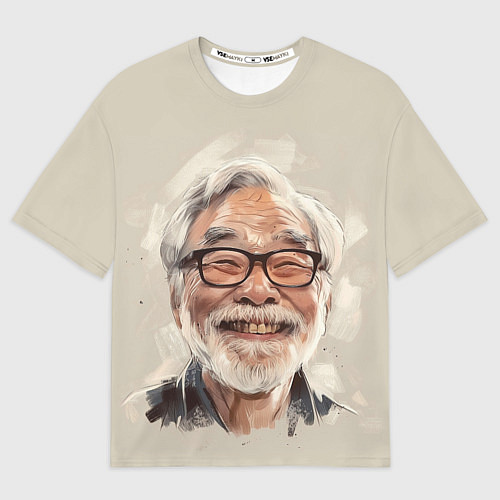 Мужская футболка оверсайз Портрет Хаяо Миядзаки / 3D-принт – фото 1