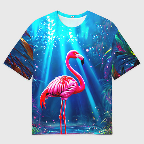 Мужская футболка оверсайз Розовый фламинго в джунглях / 3D-принт – фото 1