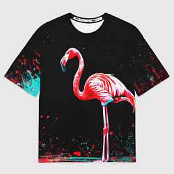 Футболка оверсайз мужская Фламинго на черном, цвет: 3D-принт