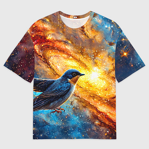 Мужская футболка оверсайз Ласточка в космосе / 3D-принт – фото 1