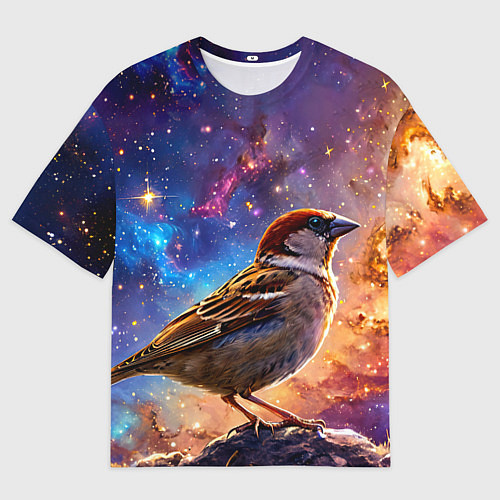 Мужская футболка оверсайз Воробей в космосе / 3D-принт – фото 1