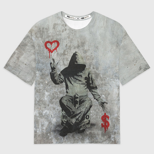 Мужская футболка оверсайз Banksy - heart money / 3D-принт – фото 1