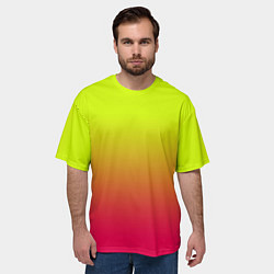 Футболка оверсайз мужская Градиент салатовый в розовый, цвет: 3D-принт — фото 2