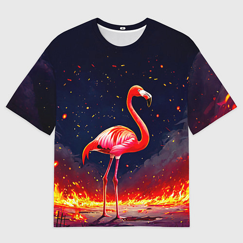Мужская футболка оверсайз Фламинго в огне / 3D-принт – фото 1