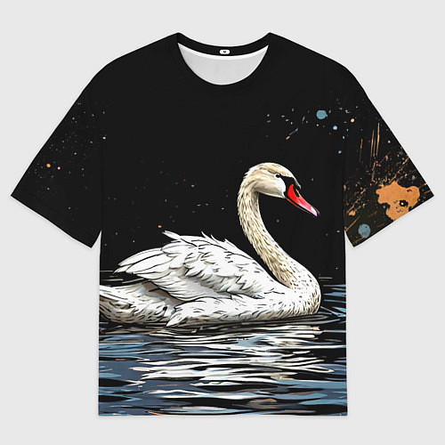 Мужская футболка оверсайз Белый лебедь ночью / 3D-принт – фото 1