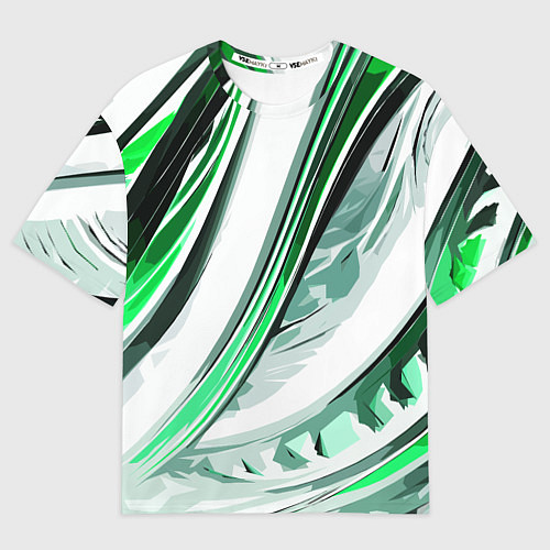 Мужская футболка оверсайз Волнистая бело-зелёная абстракция / 3D-принт – фото 1