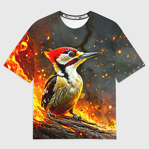 Мужская футболка оверсайз Дятел в огне / 3D-принт – фото 1