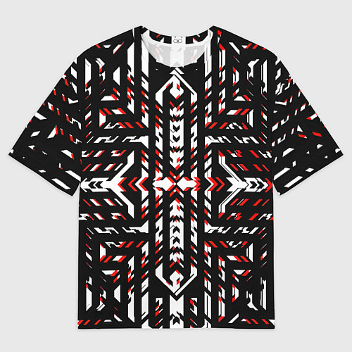 Мужская футболка оверсайз Чёрно-красные диагональные полосы на белом фоне / 3D-принт – фото 1