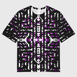 Футболка оверсайз мужская Чёрно-фиолетовые диагональные полосы на белом фоне, цвет: 3D-принт