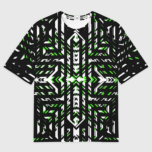 Мужская футболка оверсайз Чёрно-зелёный диагональные полосы на белом фоне / 3D-принт – фото 1