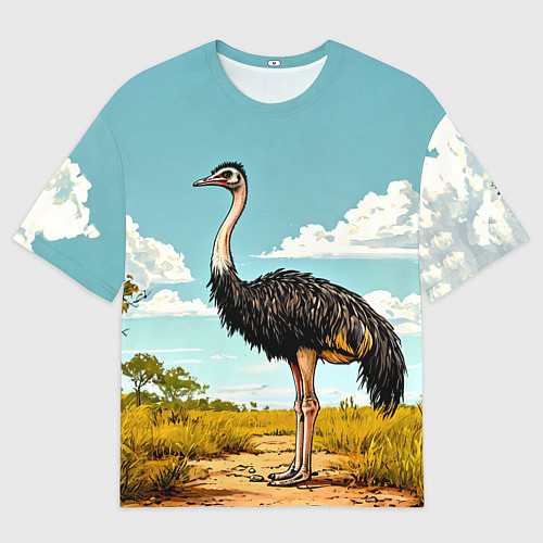 Мужская футболка оверсайз Страус в природе / 3D-принт – фото 1