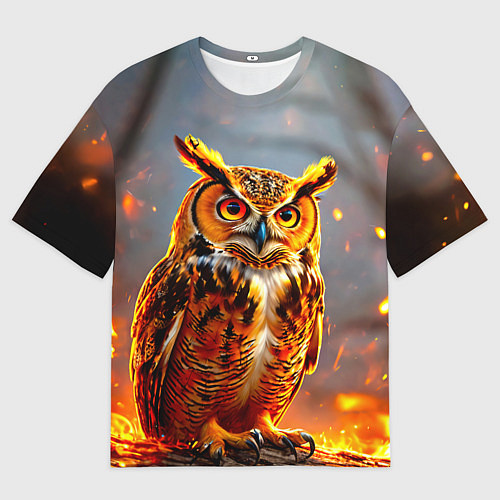 Мужская футболка оверсайз Филин в огне / 3D-принт – фото 1