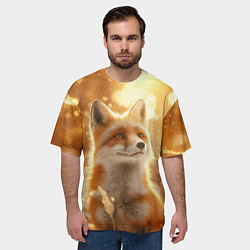 Футболка оверсайз мужская Рыжая лисица в лесу, цвет: 3D-принт — фото 2