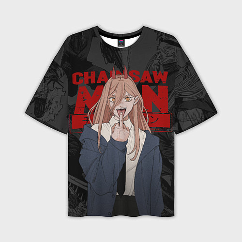 Мужская футболка оверсайз Chainsaw man - Power fuck / 3D-принт – фото 1