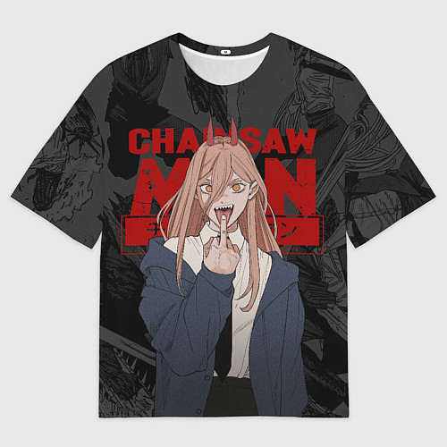 Мужская футболка оверсайз Chainsaw man - Power fuck / 3D-принт – фото 1