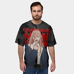 Футболка оверсайз мужская Chainsaw man - Power fuck, цвет: 3D-принт — фото 2