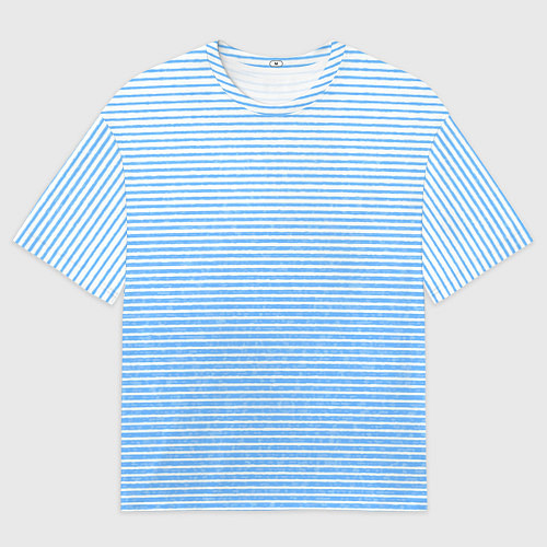 Мужская футболка оверсайз Белый с голубым текстурный в полоску / 3D-принт – фото 1