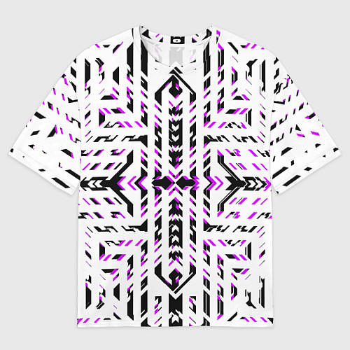 Мужская футболка оверсайз Чёрно-фиолетовые диагональные полосы на белом фоне / 3D-принт – фото 1