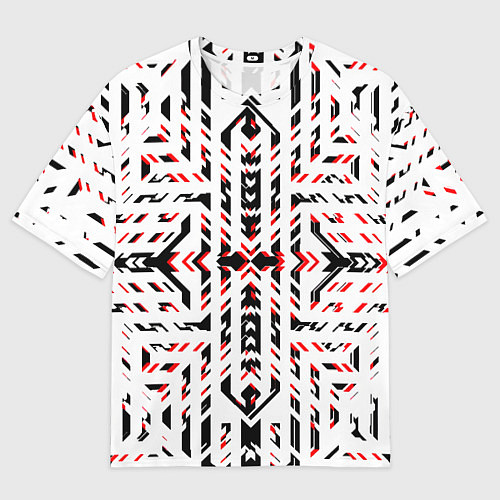 Мужская футболка оверсайз Чёрно-красные диагональные полосы на белом фоне / 3D-принт – фото 1