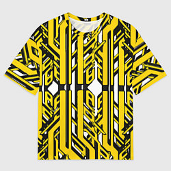 Футболка оверсайз мужская Чёрно-жёлтые техно полосы на белом фоне, цвет: 3D-принт