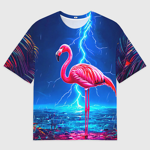 Мужская футболка оверсайз Фламинго и молния / 3D-принт – фото 1